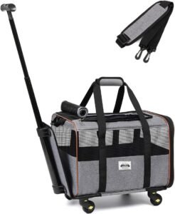 Lee más sobre el artículo <a href="https://amazon.es/dp/B0D89TYWKC?tag=techbeautydeals-21" target="_blank">Resume el contenido de Lekespring Pet Carrier with Wheels and Telescopic Handle – Carrier Bag for Cats and Small Dogs, Airplane Travel Approved, Grey en español y en sólo 10 palabras</a>