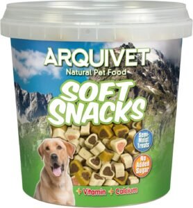 Lee más sobre el artículo <a href="https://amazon.es/dp/B016RNJPI6?tag=techbeautydeals-21" target="_blank">Resume el contenido de Arquivet, Soft Natural Dog Snacks Heart Shape Mix Flavors, Chicken, Hunting, Lamb, Salmon and Rice, Dog Treats, Dog Treats, 800g en español y en sólo 10 palabras</a>
