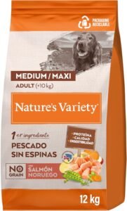Lee más sobre el artículo <a href="https://amazon.es/dp/B01FFU0G12?tag=techbeautydeals-21" target="_blank">Resume el contenido de Nature’s Variety No Grain Adult Dog Food with Norwegian Salmon – 12 kg en español y en sólo 10 palabras</a>