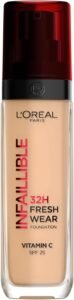 Lee más sobre el artículo <a href="https://amazon.es/dp/B07DSBJF9F?tag=techbeautydeals-21" target="_blank">Resume el contenido de L’Oréal Paris Infaillible Liquid Foundation 32h Fresh Wear, For All Skin Types, Long Lasting, Tone: Saber (220), 30 ml en español y en sólo 10 palabras</a>
