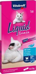Lee más sobre el artículo <a href="https://amazon.es/dp/B005EFUKYM?tag=techbeautydeals-21" target="_blank">Resume el contenido de Vitakraft Liquid Snack, Creamy Cat Snack with Salmon and Omega 3 Fatty Acids, Individual Sachets, for Healthy Skin (1 Pack of 6 x 15g) en español y en sólo 10 palabras</a>