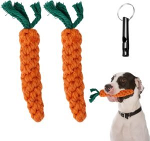 Lee más sobre el artículo <a href="https://amazon.es/dp/B0CQ7JSWC6?tag=techbeautydeals-21" target="_blank">Resume el contenido de 2 carrot pet toys, 1 dog whistle, dog chew toy, dental cleaning toy, braided cotton rope, suitable for interacting and throwing with your dog en español y en sólo 10 palabras</a>