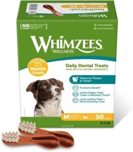 Lee más sobre el artículo <a href="https://amazon.es/dp/B07GXVNBLG?tag=techbeautydeals-21" target="_blank">Resume el contenido de WHIMZEES Natural Grain Free Dental Snacks – for Medium Dogs – Chewable Toothbrushes – Improves Oral Hygiene – 30 Units en español y en sólo 10 palabras</a>