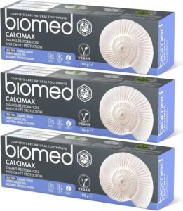 Lee más sobre el artículo <a href="https://amazon.es/dp/B0CH3PB7B8?tag=techbeautydeals-21" target="_blank">Resume el contenido de BIOMED Calcimax 97% Natural Toothpaste | Enamel Repair & Cavities Protection | Vegan Friendly, SLES Free 3x100g (Pack of 3) en español y en sólo 10 palabras</a>