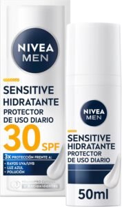 Lee más sobre el artículo <a href="https://amazon.es/dp/B0F2BC4L6G?tag=techbeautydeals-21" target="_blank">Resume el contenido de NIVEA MEN Sensitive FP30 Daily Protective Moisturizer (50ml), Men’s Moisturizing Face Cream, Sunscreen for Sensitive Skin with Chamomile, Provitamin B5, Vitamin E and Licoccal A en español y en sólo 10 palabras</a>