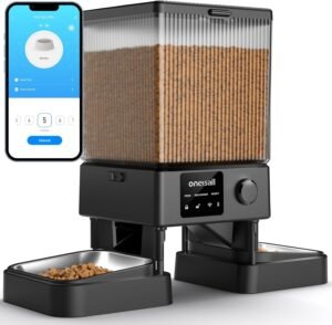 Lee más sobre el artículo <a href="https://amazon.es/dp/B0C772HY4X?tag=techbeautydeals-21" target="_blank">Resume el contenido de oneisall 5L Automatic Cat Feeder 2 Bowls, 5G/2.4G WiFi Smart Food Machine for Cats/Dogs, Easy Operation with App Control, with 2 Stainless Steel Bowls, Voice Recorder en español y en sólo 10 palabras</a>