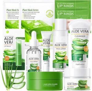 Lee más sobre el artículo <a href="https://amazon.es/dp/B0F4K64NS2?tag=techbeautydeals-21" target="_blank">Resume el contenido de Aloe Vera Skin Care Set 11 Pieces with Toner, Cleanser, Serum, Face Mask, Lip Balm and Eye Patches, Skin Care Kit with Aloe Vera for Teens Girls and Women en español y en sólo 10 palabras</a>