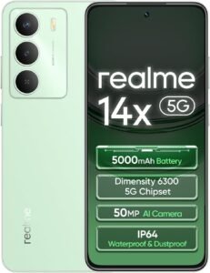 Lee más sobre el artículo <a href="https://amazon.es/dp/B0FNK6VQ9W?tag=techbeautydeals-21" target="_blank">Resume el contenido de realme 14x 5G 8+256GB Smartphone, Peridot Green, 6.67 Inch Display, 120Hz Cooler, 5000mAh Battery, 50MP AI Camera, MediaTek Dimensity 6300, ArmorShell Protection, IP64 en español y en sólo 10 palabras</a>