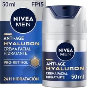 Lee más sobre el artículo <a href="https://amazon.es/dp/B00XAFF386?tag=techbeautydeals-21" target="_blank">Resume el contenido de NIVEA MEN Hyaluron Anti-Aging Moisturizer FP15 (1 x 50 ml), Advanced Facial Care for Men, Anti-Aging Moisturizer for Firming Mature Skin en español y en sólo 10 palabras</a>