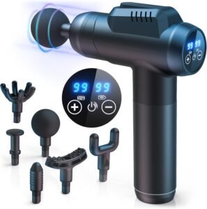 Lee más sobre el artículo <a href="https://amazon.es/dp/B0BVBJ8VSH?tag=techbeautydeals-21" target="_blank">Resume el contenido de Muscle Massage Gun, Cervical and Back Massager, 99 Adjustable Levels, 6 Massage Heads, LCD Display and Type-C Charging, Professional Massage Gun for Muscle Pain Relief en español y en sólo 10 palabras</a>
