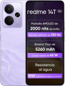 Lee más sobre el artículo <a href="https://amazon.es/dp/B0F1DBHMLD?tag=techbeautydeals-21" target="_blank">Resume el contenido de realme 14T 5G 8GB+256GB Smartphone, Dimensity 6300 Processor, 6.67″ 120Hz AMOLED eSports Display, 5260mAh Battery, IP69 Waterproof, NEXT Ai, Fulmineo Violet (No Adapter) en español y en sólo 10 palabras</a>