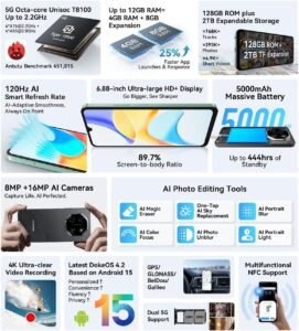 Lee más sobre el artículo <a href="https://amazon.es/dp/B0FDQCXT3M?tag=techbeautydeals-21" target="_blank">Resume el contenido de Blackview Shark 6 5G AI Smartphone, 12GB+128GB, 6.88″ HD+ 120Hz Display, 3 Integrated AI Assistants, 16MP+8MP Camera, Dual 5G Dual SIM, Android 15 Free Mobile Smartphone, NFC, Black en español y en sólo 10 palabras</a>