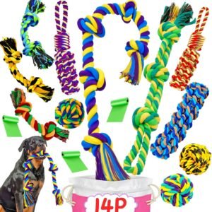 Lee más sobre el artículo <a href="https://amazon.es/dp/B09HQHJS22?tag=techbeautydeals-21" target="_blank">Resume el contenido de SHARLOVY XL Dog Chew Toys for Aggressive Chewers Large Breed, 14 Pack Heavy Duty Dog Toys Indestructible for Aggressive Chewing… (14P) en español y en sólo 10 palabras</a>