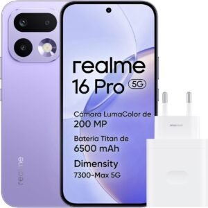 Lee más sobre el artículo <a href="https://amazon.es/dp/B0G6Z2VGT2?tag=techbeautydeals-21" target="_blank">Resume el contenido de realme 16 Pro 5G Smartphone, 8GB+256GB, 144Hz 6.78″ AMOLED Display, 6500mAh Battery, 200MP OIS Camera, IP69K, Quick Charge 45W, Dual SIM, Next AI, Violet (with Adapter) en español y en sólo 10 palabras</a>