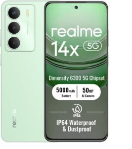 Lee más sobre el artículo <a href="https://amazon.es/dp/B0F6CJLZPS?tag=techbeautydeals-21" target="_blank">Resume el contenido de realme 14x 5G Smartphone 8+256GB, Peridot Green, 6.67 Inch Display, 120Hz Cooler, 5000mAh Battery, 50MP AI Camera, MediaTek Dimensity 6300, ArmorShell Protection, IP64 en español y en sólo 10 palabras</a>
