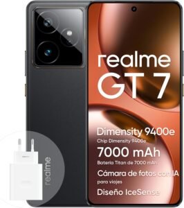 Lee más sobre el artículo <a href="https://amazon.es/dp/B0F3XJCTRX?tag=techbeautydeals-21" target="_blank">Resume el contenido de realme GT 7 12+512GB 5G Smartphone, Insignia Dimensity 9400e Chipset, 7000mAh Titan Battery, 6000Nits Display, 50MP IMX 906 OIS Camera, AI Planner, IP69, IceSense Black en español y en sólo 10 palabras</a>