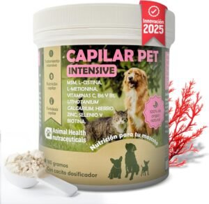 Lee más sobre el artículo <a href="https://amazon.es/dp/B0DK56HM3B?tag=techbeautydeals-21" target="_blank">Resume el contenido de Pet Intensive Hair for Dogs and Cats – MSM, Vitamins C, B6 and B1, Iron, Zinc, Selenium, Biotin – Nutrition and Hair Strength – Health Strong and Shiny Coat – 180 g Bottle en español y en sólo 10 palabras</a>
