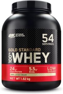 Lee más sobre el artículo <a href="https://amazon.es/dp/B0CRVH7YYK?tag=techbeautydeals-21" target="_blank">Resume el contenido de Optimum Nutrition Gold Standard 100% Whey Protein Powder, 3.57 lbs | Vanilla Ice Cream, 54 Servings, 24g Protein, BCAA,Low Sugar,Promotes Muscle Growth and Recovery en español y en sólo 10 palabras</a>